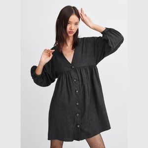 NWOT Zara TRF Grey 3/4-Sleeve Babydoll Tunic Dress